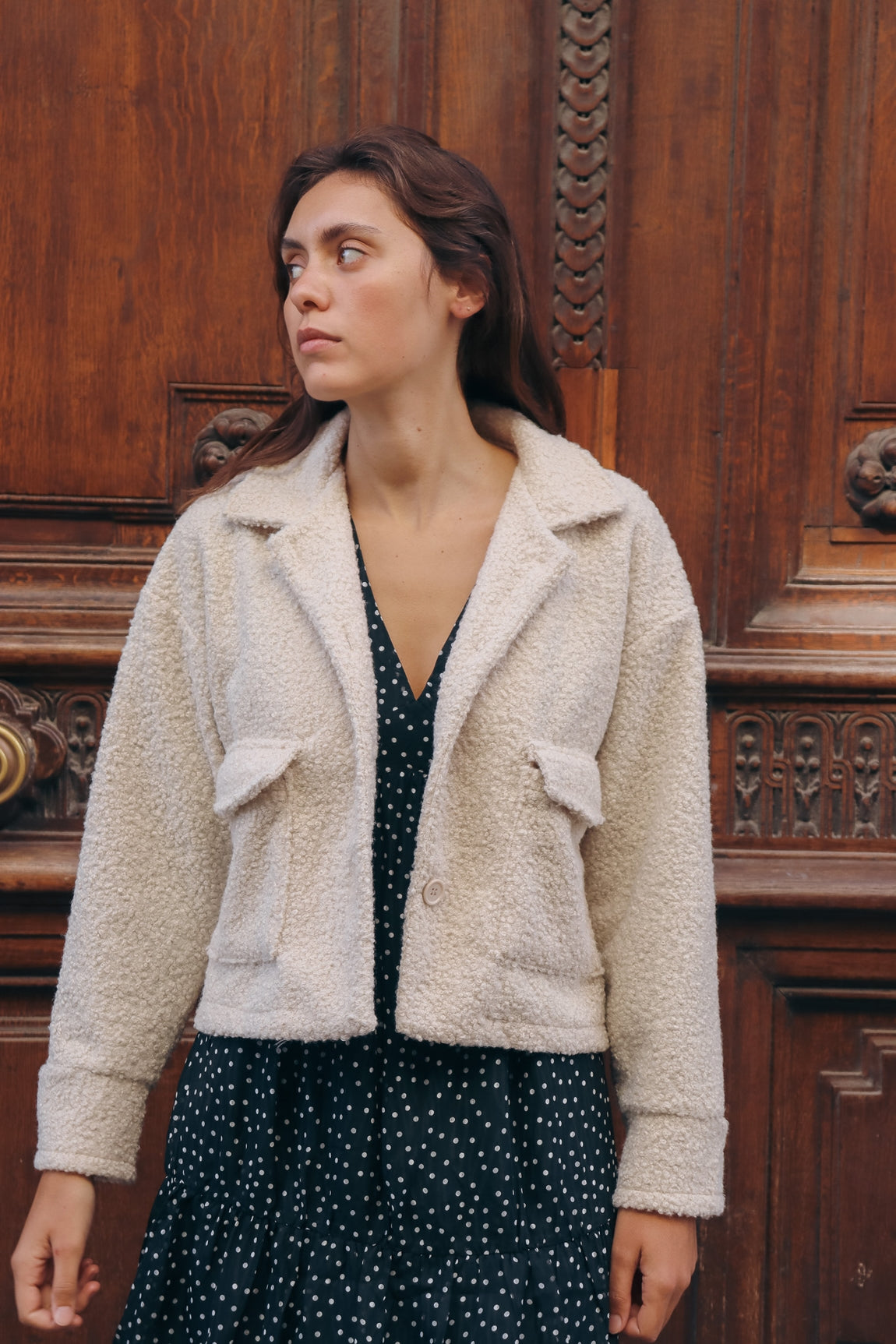 Veste bouclée courte Lola - fabriquée en italie ECRU