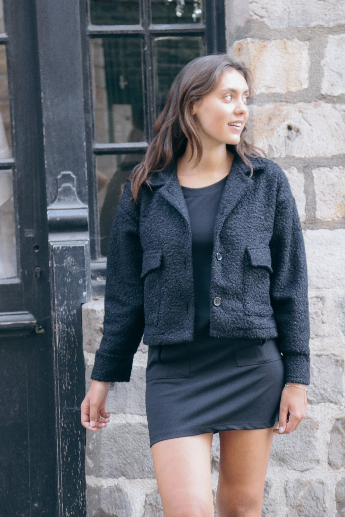 Veste bouclée courte Lola - fabriquée en italie NOIR