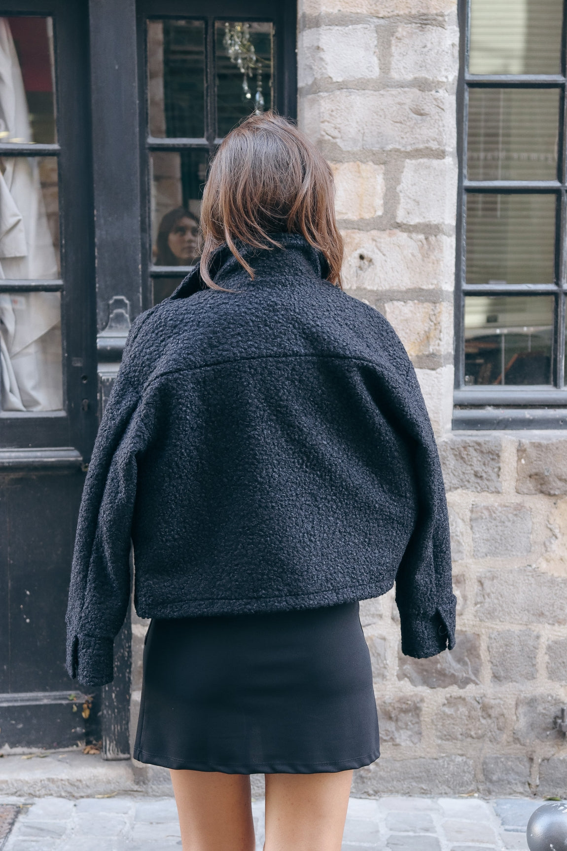 Veste bouclée courte Lola - fabriquée en italie NOIR