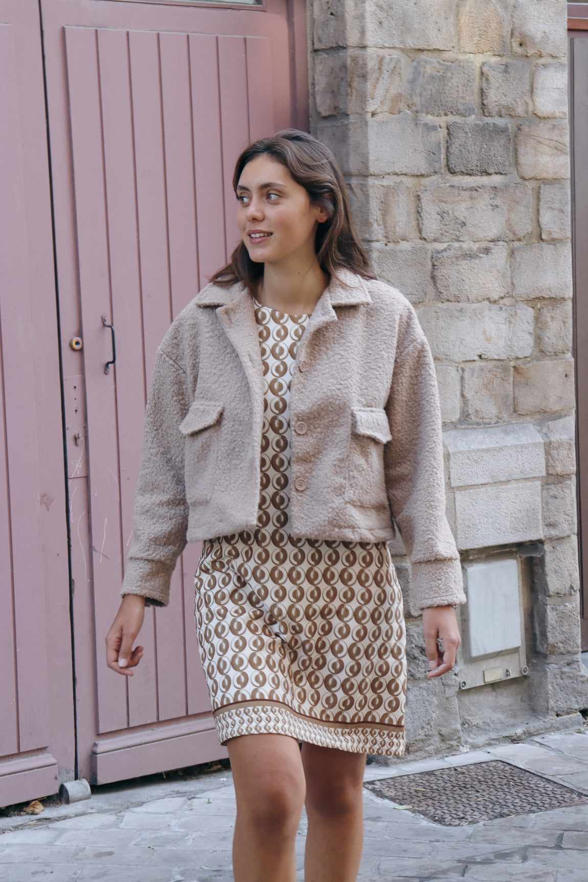 Veste bouclée courte Lola - fabriquée en italie TAUPE