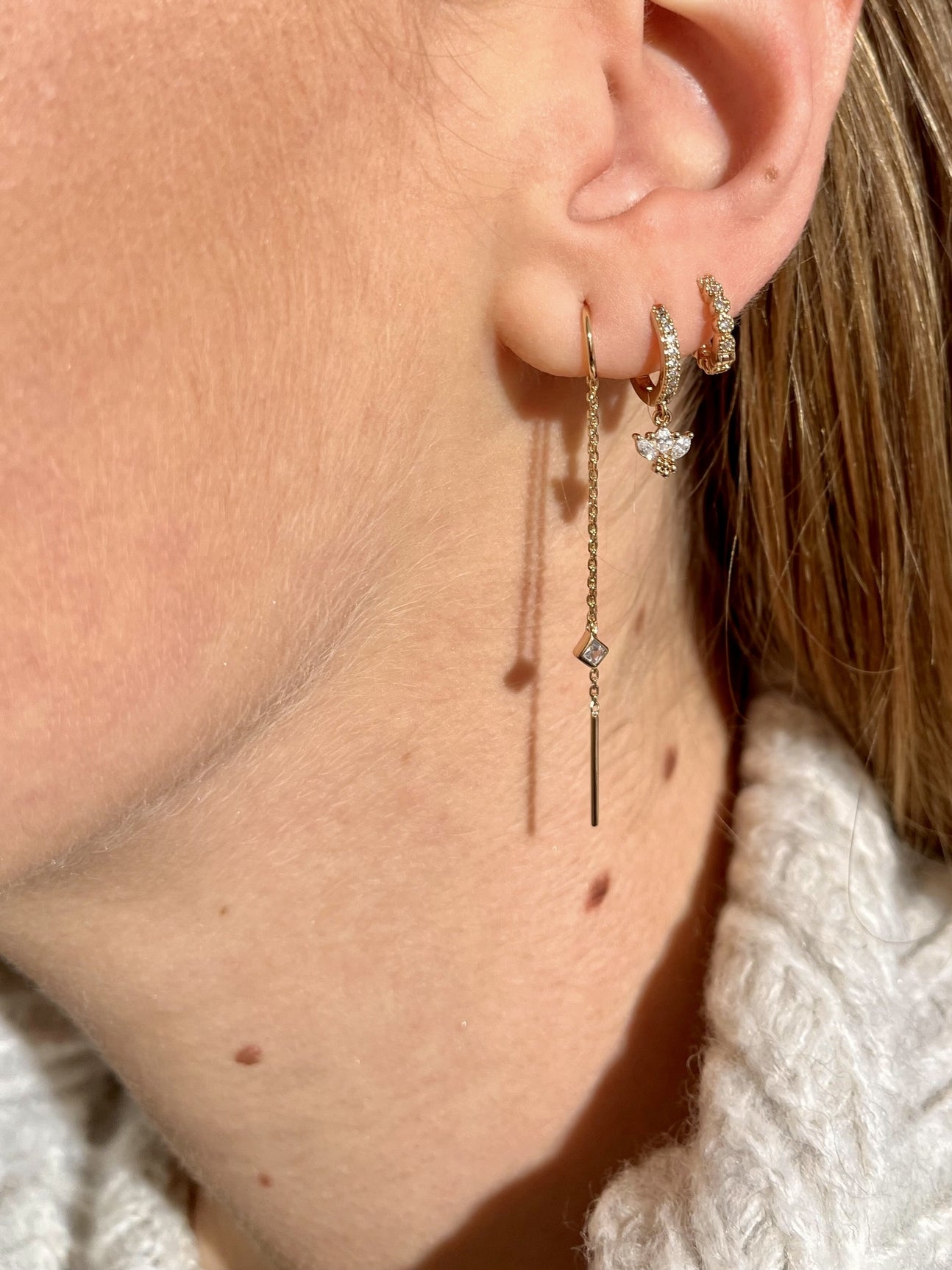 Mini - creoles plaque or & brillants
