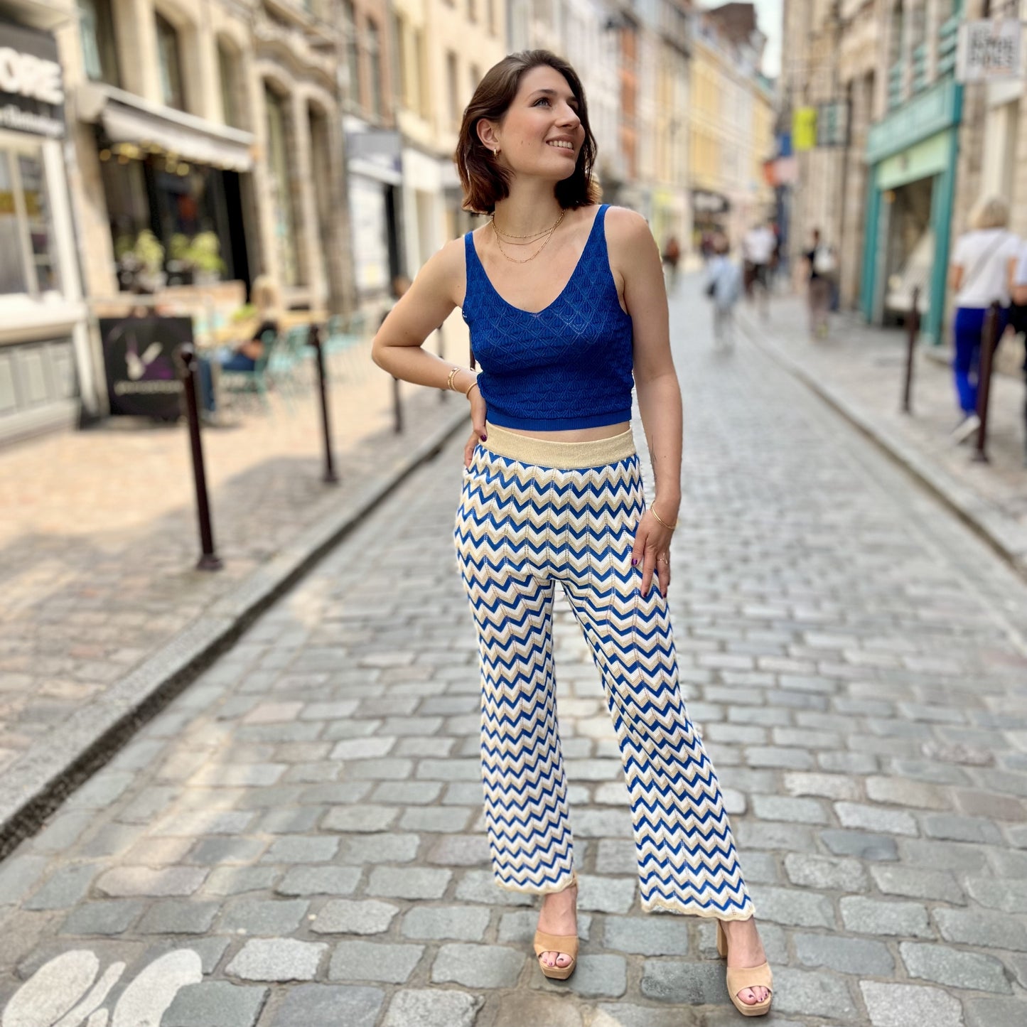 Pantalon fluide imprime BLEU
