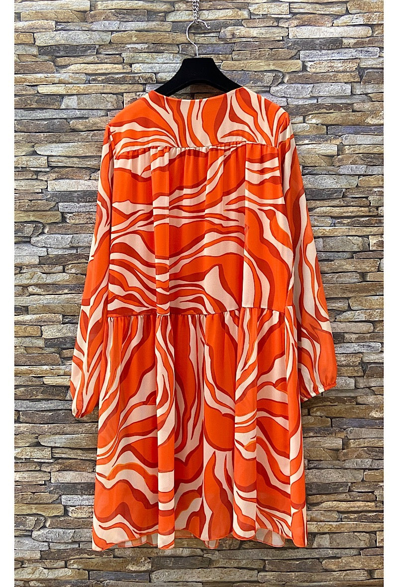 Robe clemence imprime fluide ORANGE