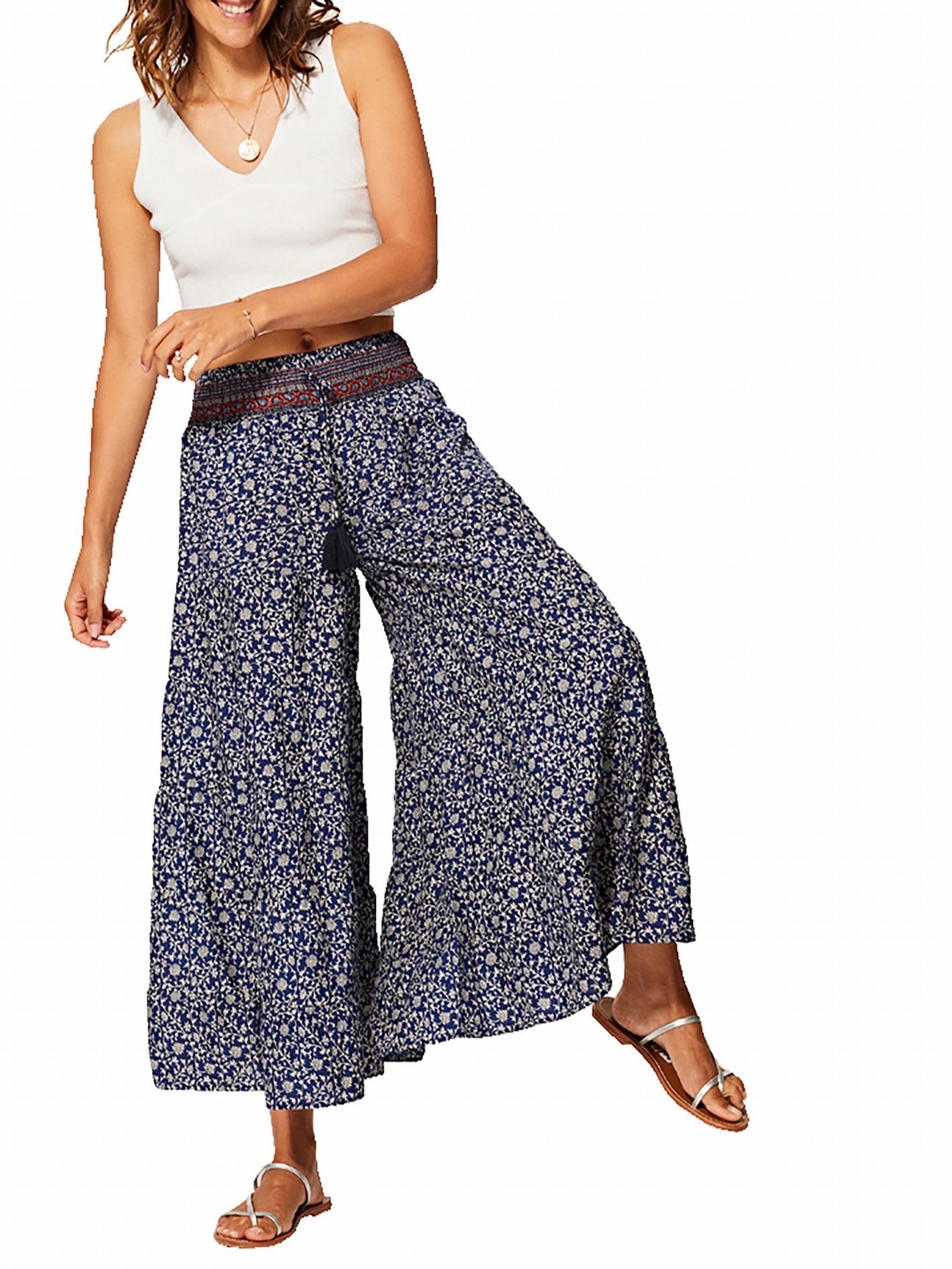 Pantalon fluide bariolé BLEU