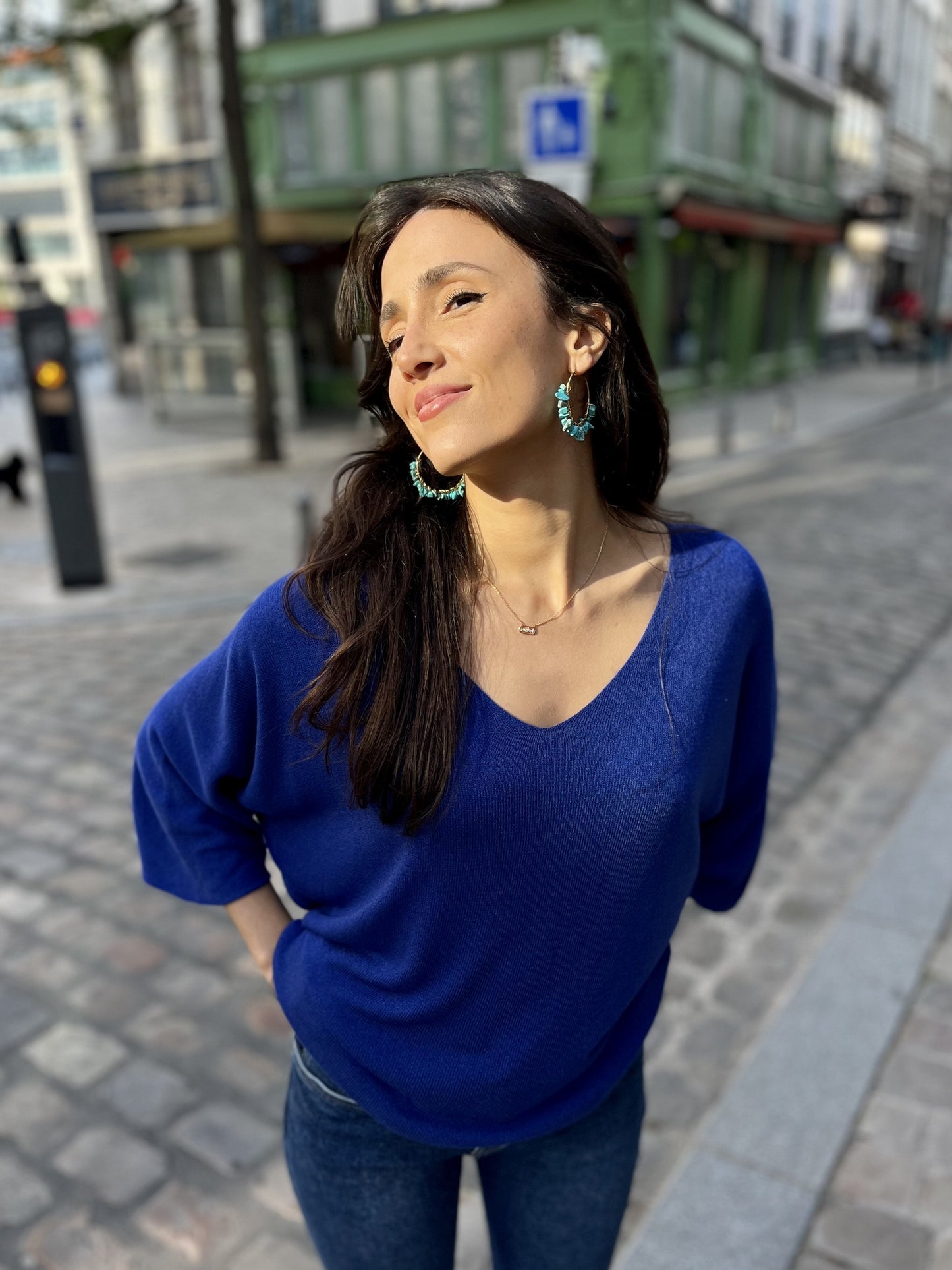 Pull manches chauve-souris BLEU FONCE