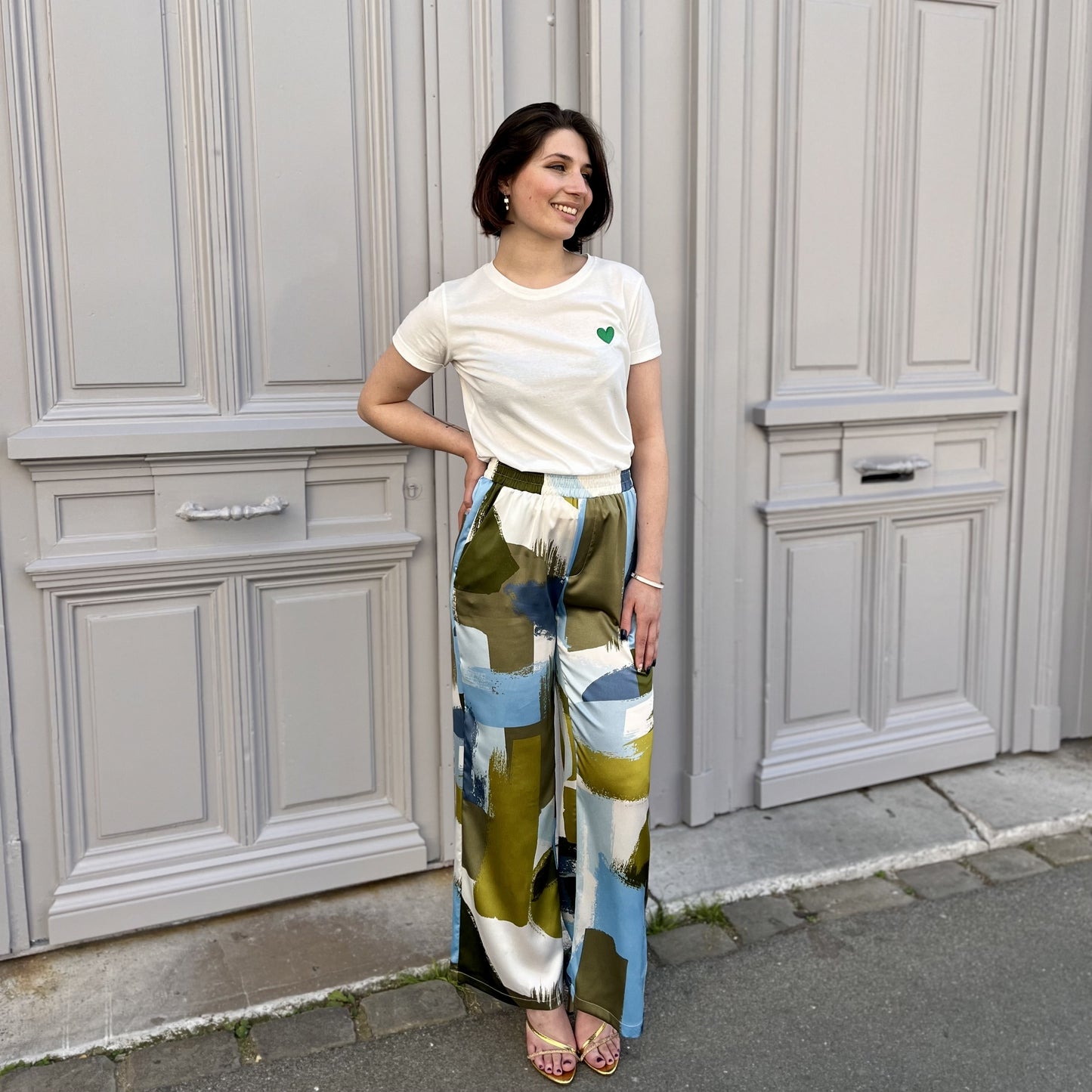 Tee shirt coeur BLANC COEUR VERT