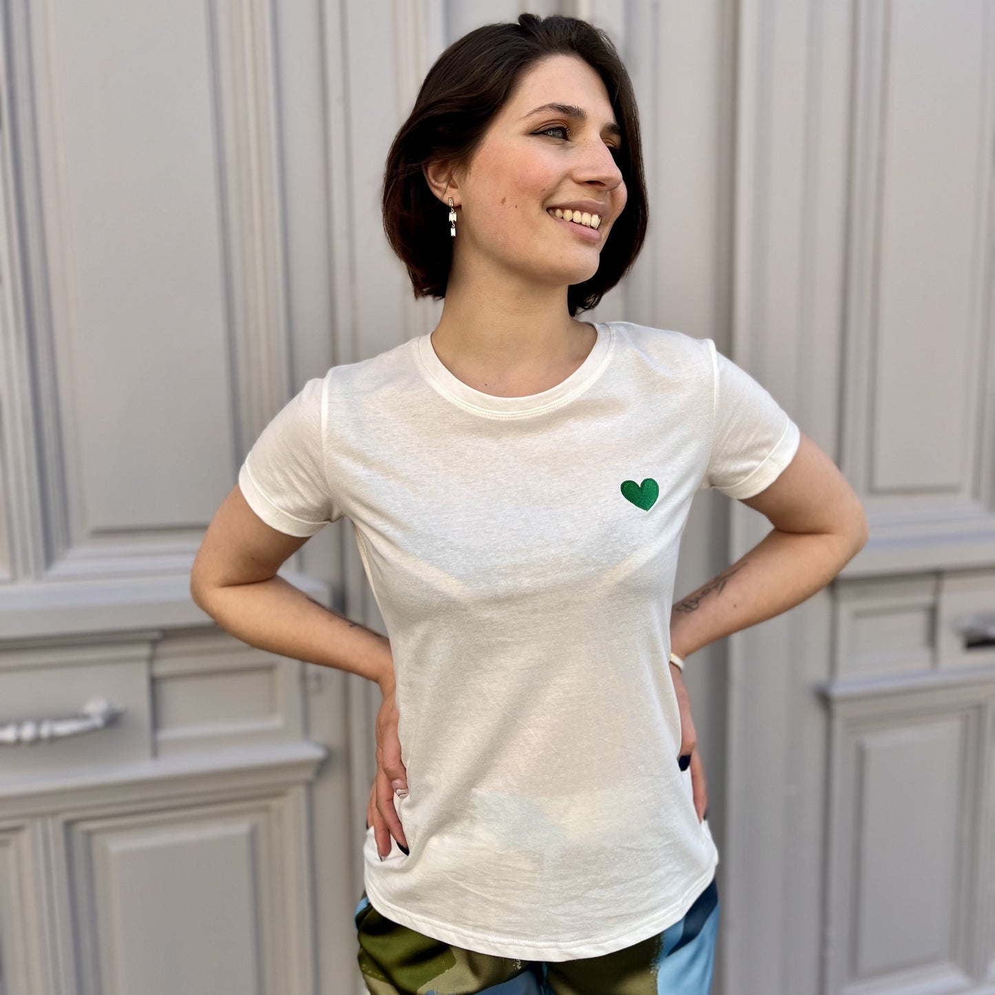 Tee shirt coeur BLANC COEUR VERT