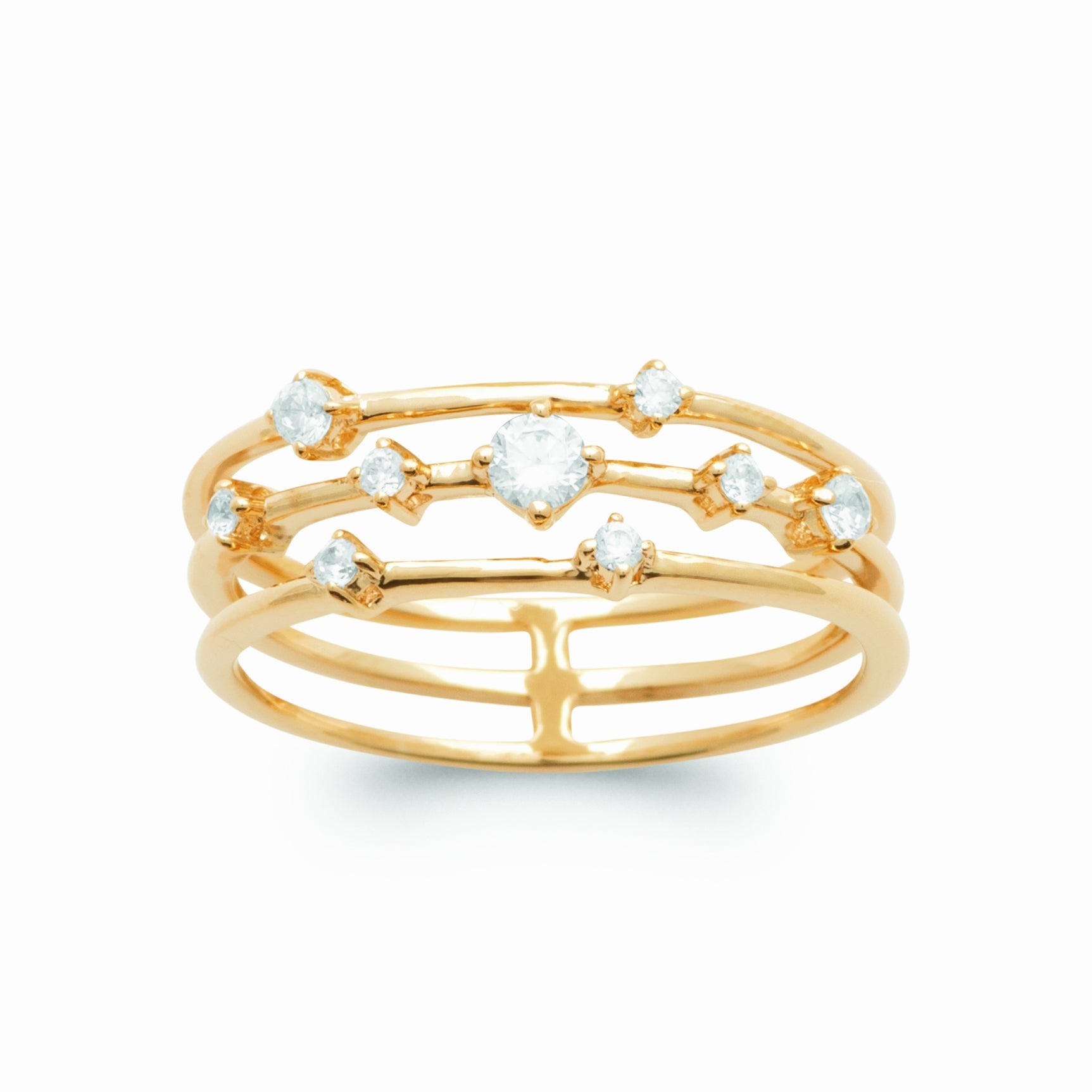Bague multi rangs plaqué or & brillants 