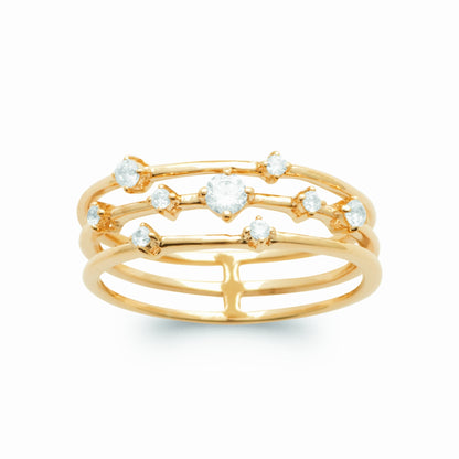 Bague multi rangs plaqué or & brillants 