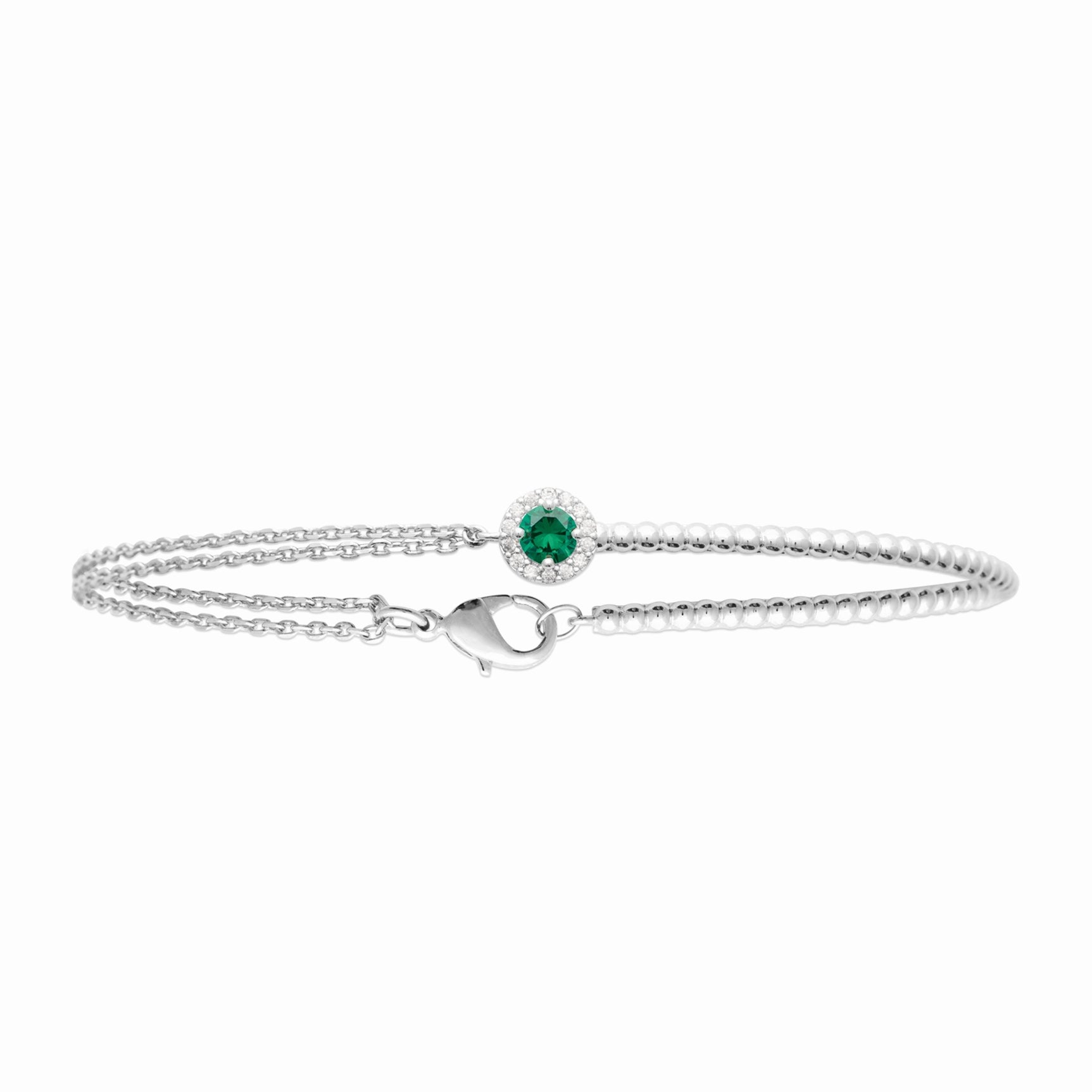 Bracelet argent rhodié & pierre verte 
