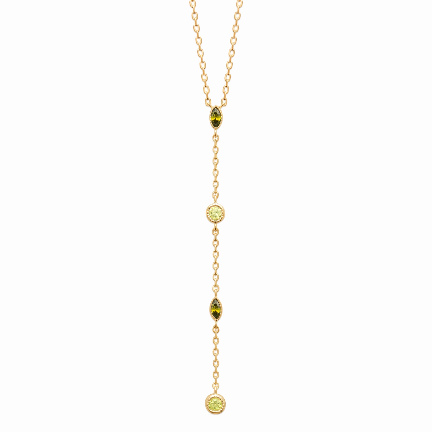 Collier cravate plaqué or & pierres vertes 