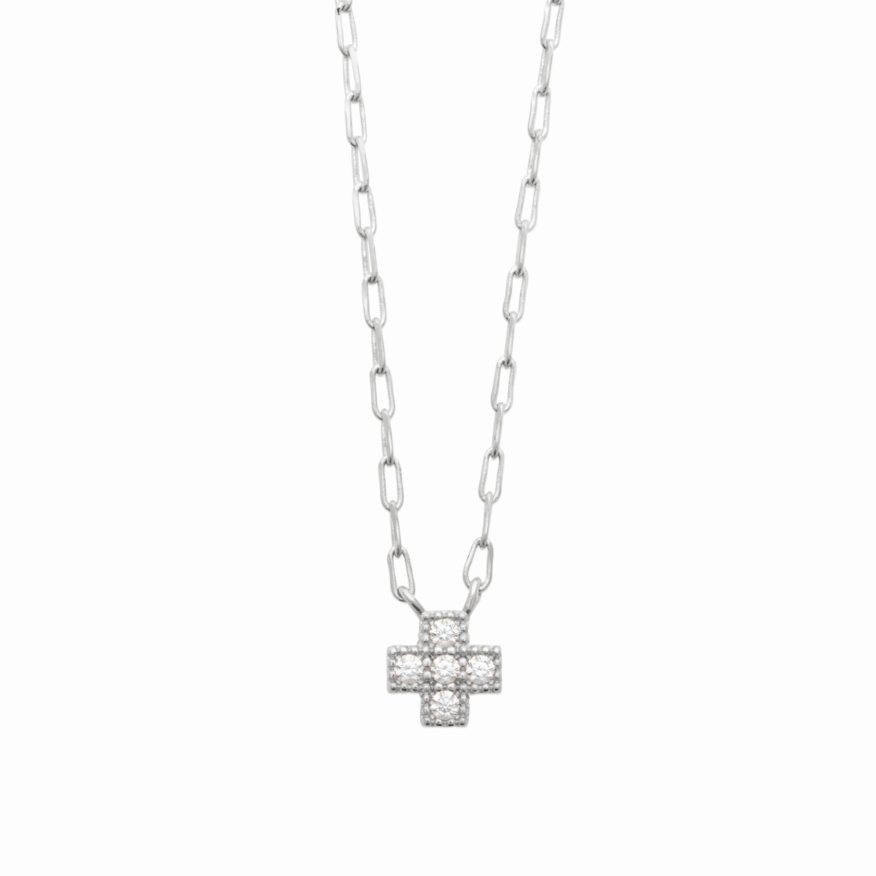 Collier croix argent rhodié & brillants 