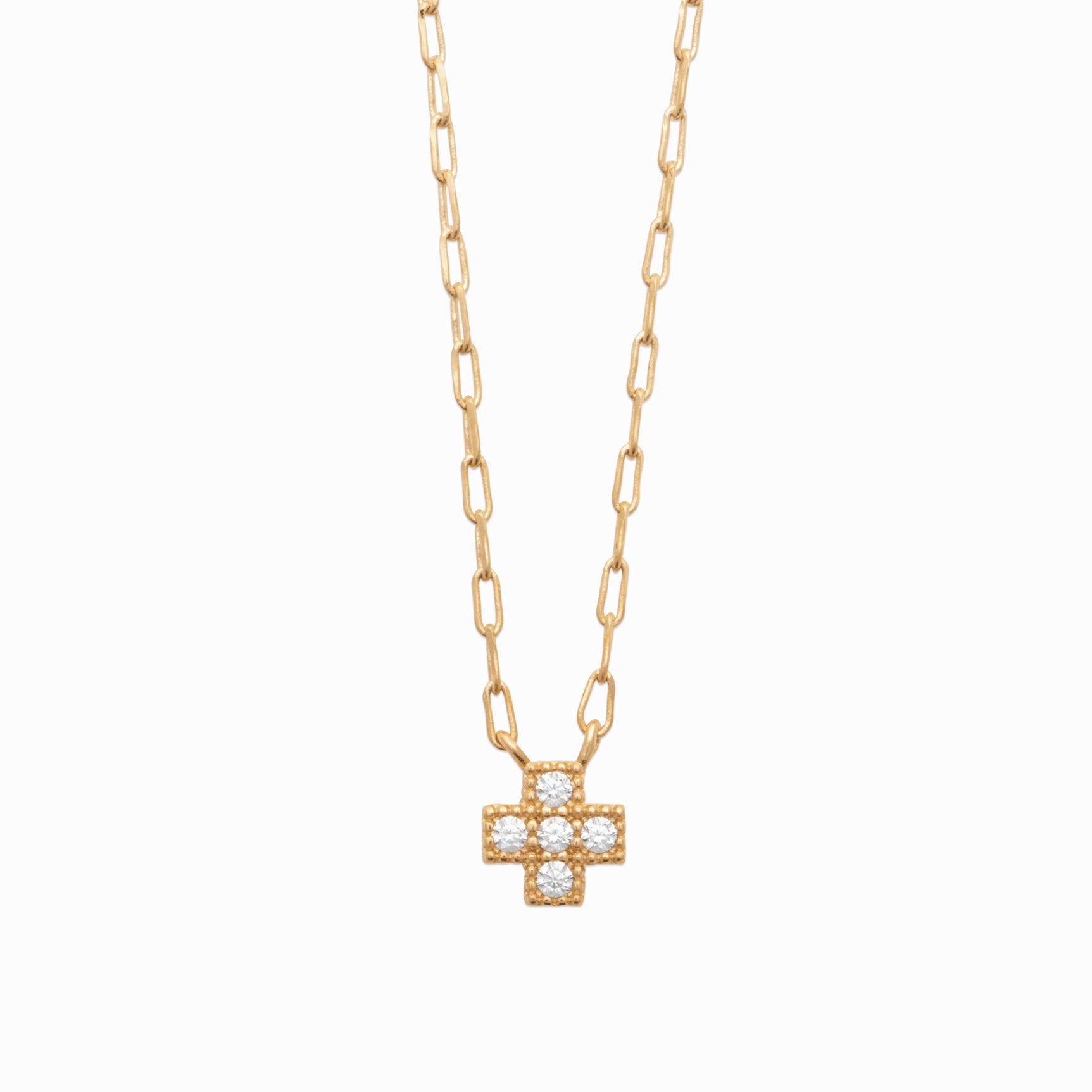 Collier croix plaqué or & brillants 