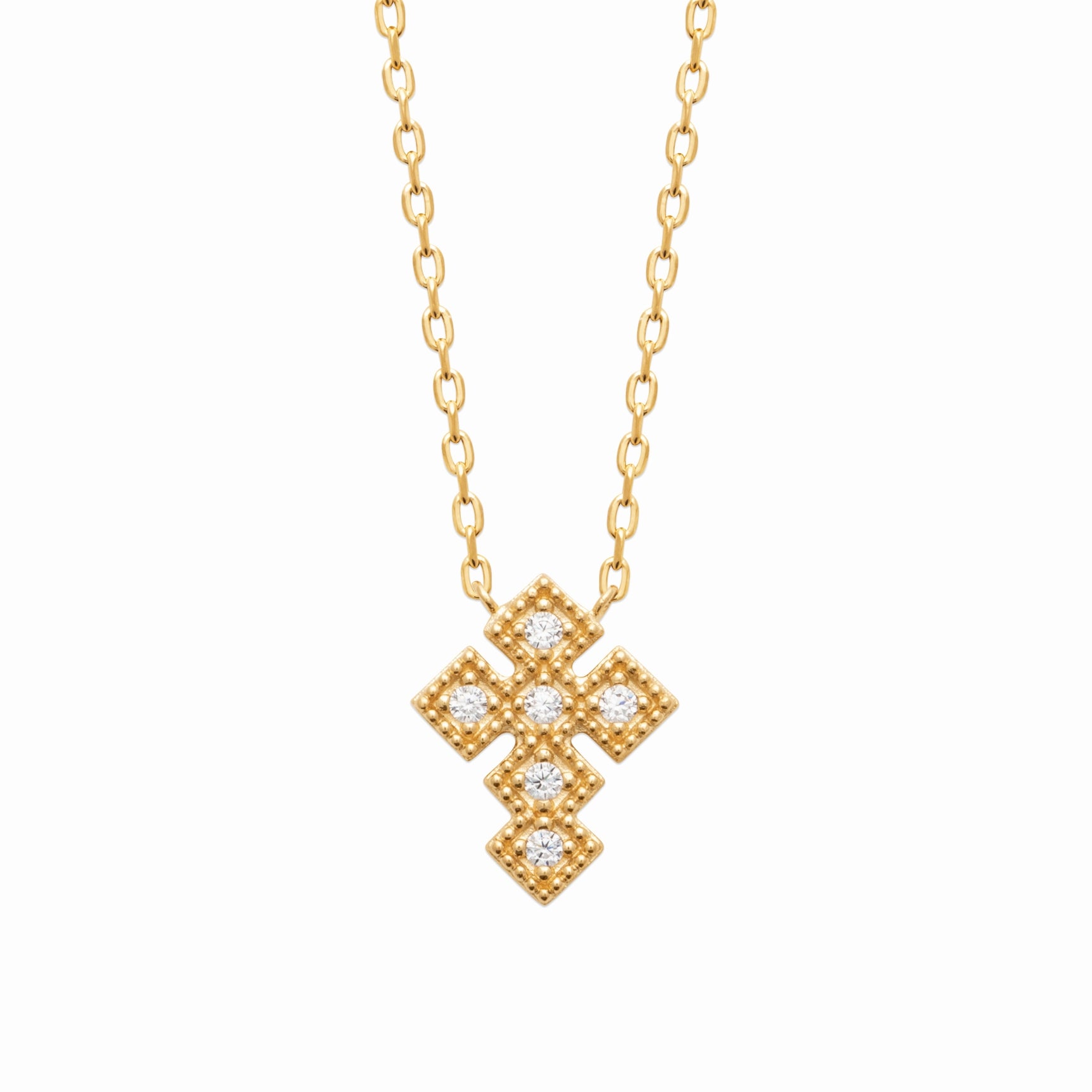 Collier croix plaqué or & brillants 