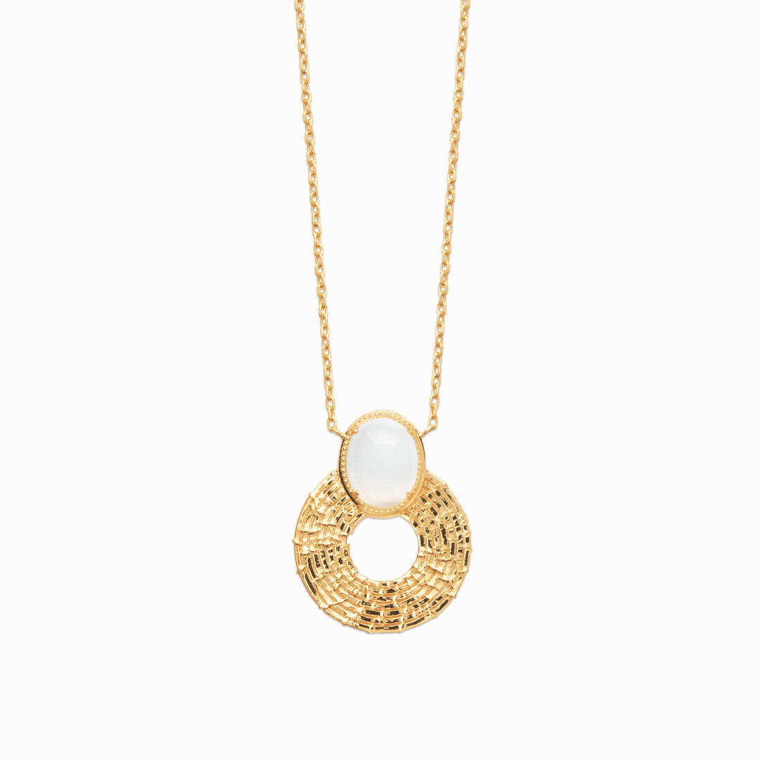 Collier martelé plaqué or &amp; pierre de lune 