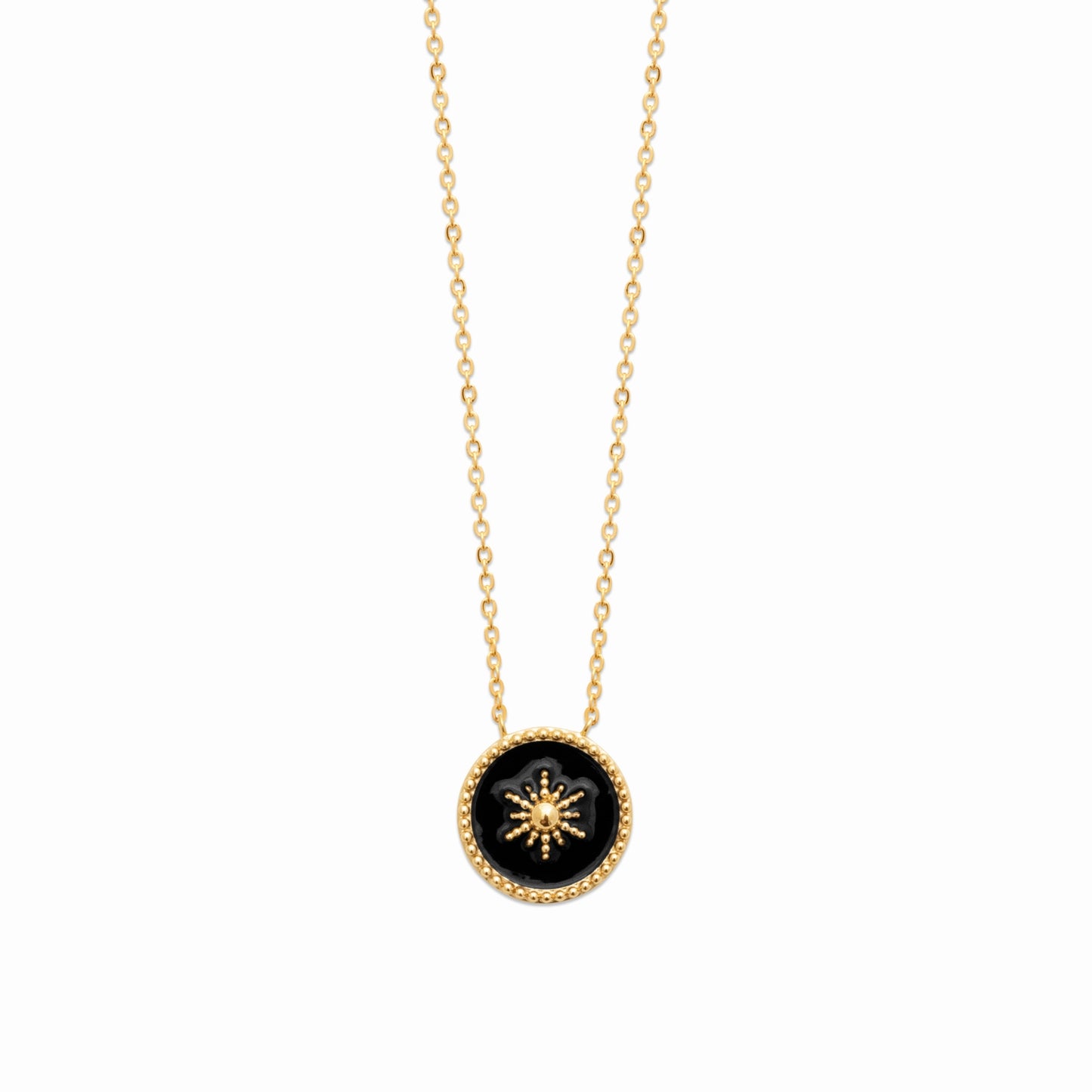 Collier plaque or email noir 