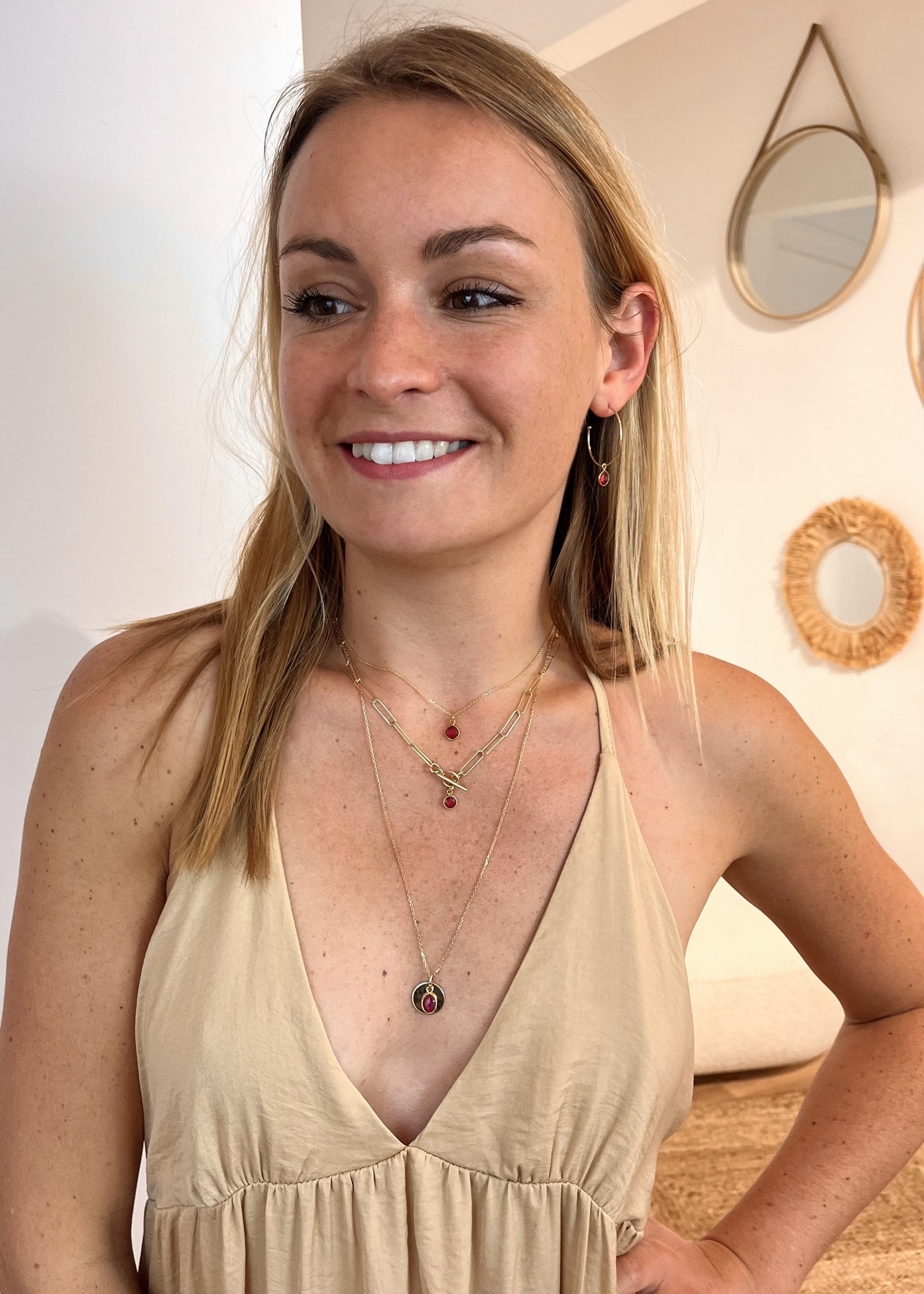 Collier plaqué or julie 12 GRENAT FRAMB