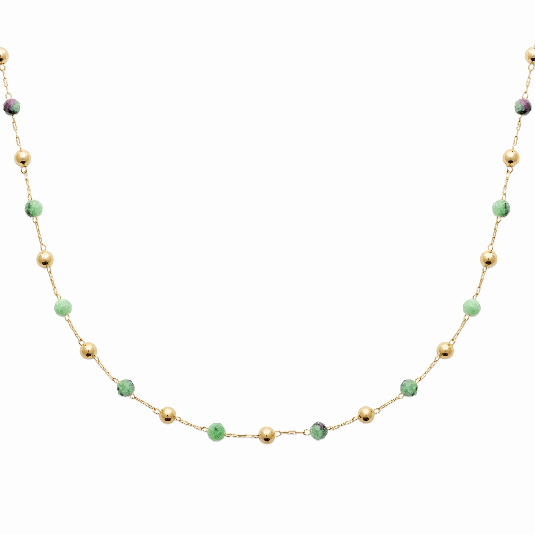 Collier plaqué or & rubis zoisite 