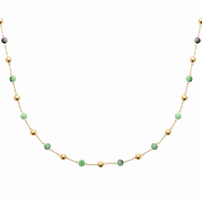 Collier plaqué or & rubis zoisite 