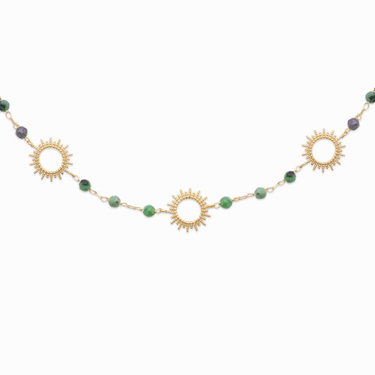 Collier soleil plaqué or & rubis zoisite 