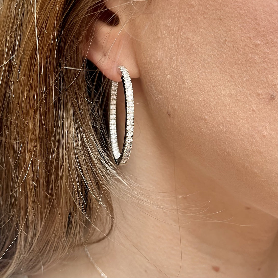 Créoles argent rhodié &amp; brillants 