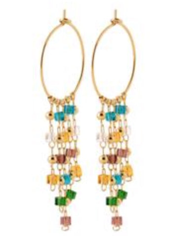 Creoles plaque or & cristal multicouleur 