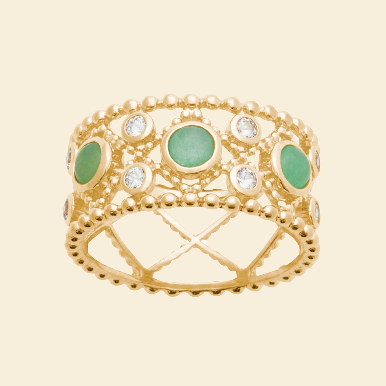 Bague ajourée plaqué or - pierre naturelle aventurine 