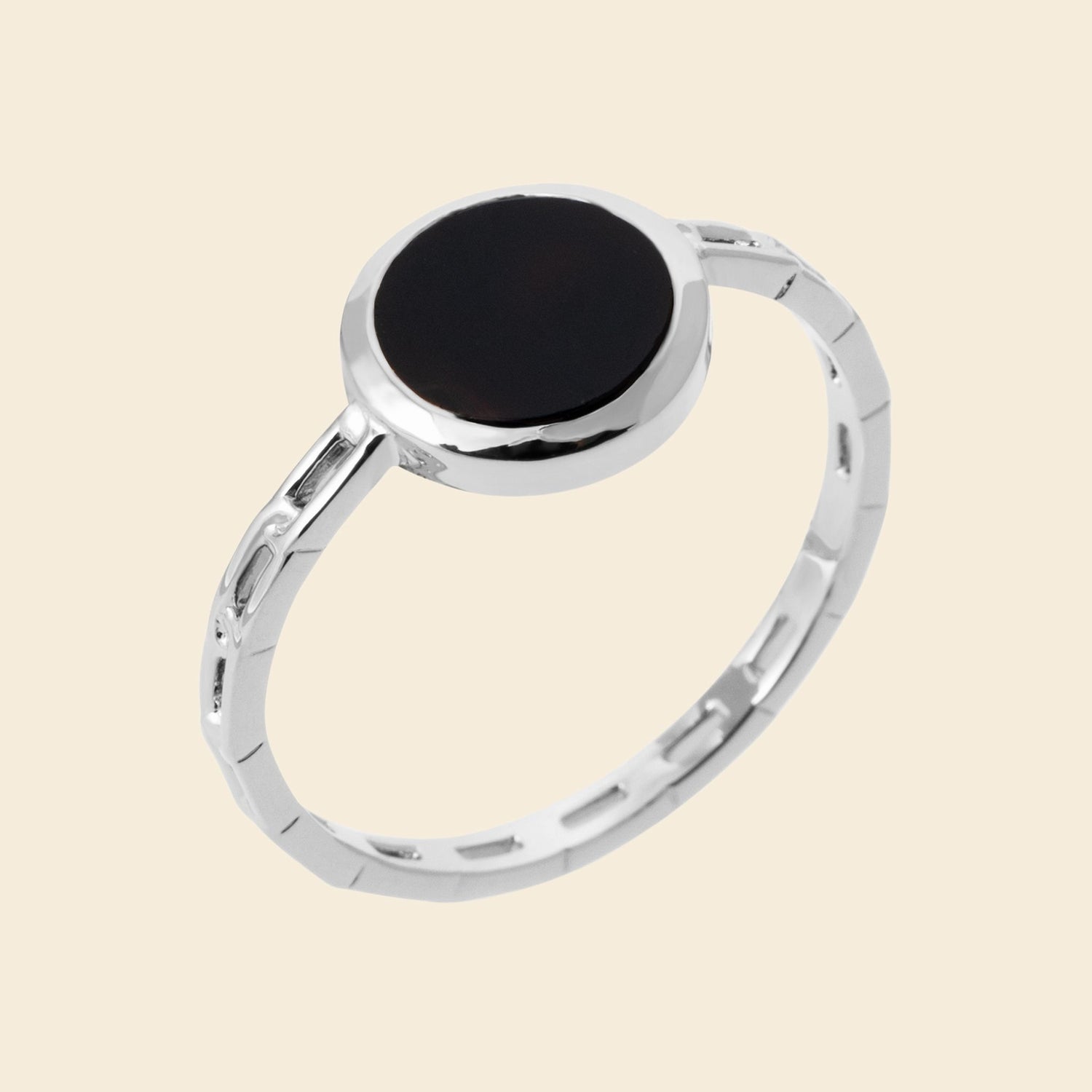 Bague argent rhodié - agate noire 