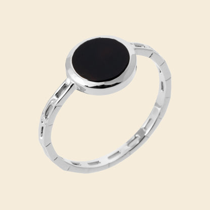 Bague argent rhodié - agate noire 
