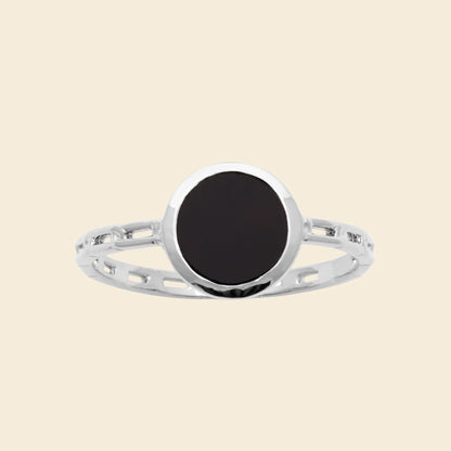 Bague argent rhodié - agate noire 
