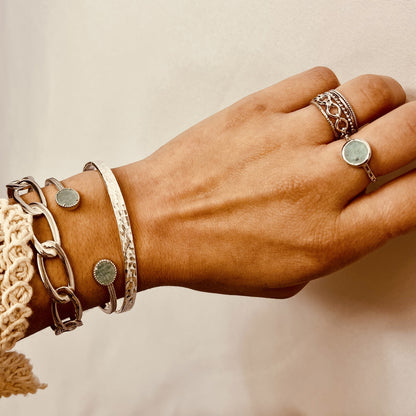 Bague argent rhodié amazonite 