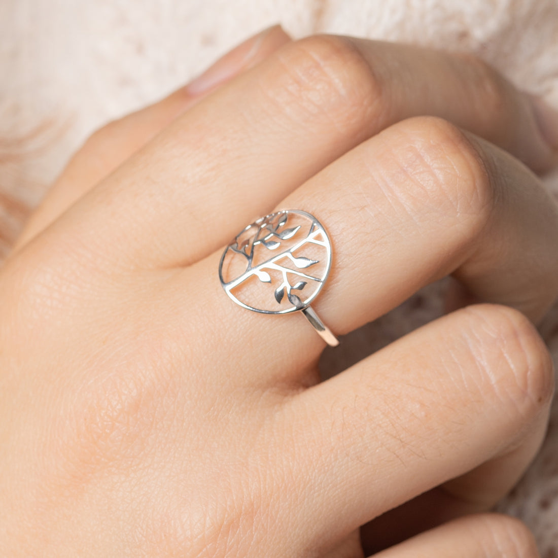 Bague argent rhodié - arbre de vie