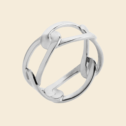 Bague argent rhodié graphique 