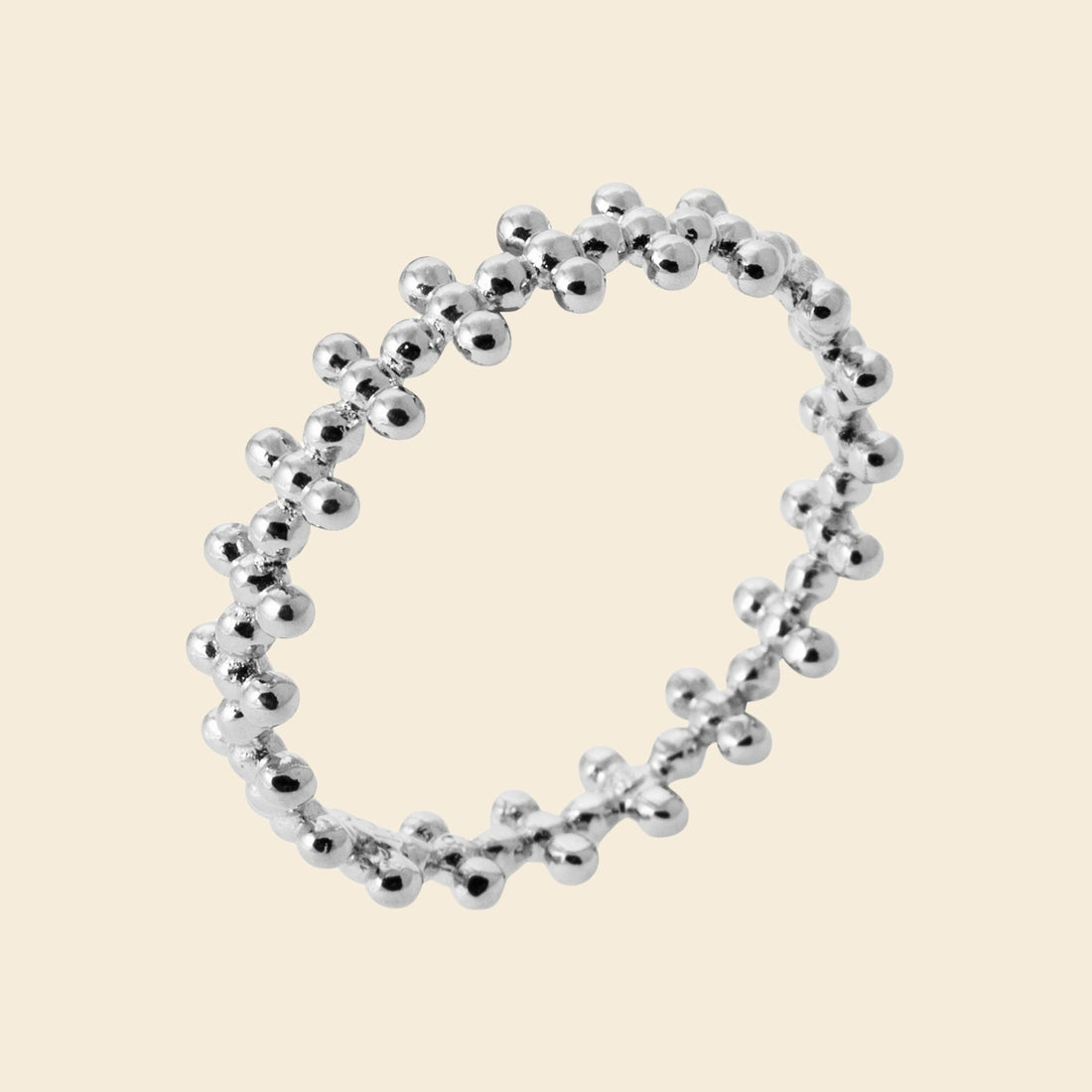 Bague argent rhodié - perles texturées 