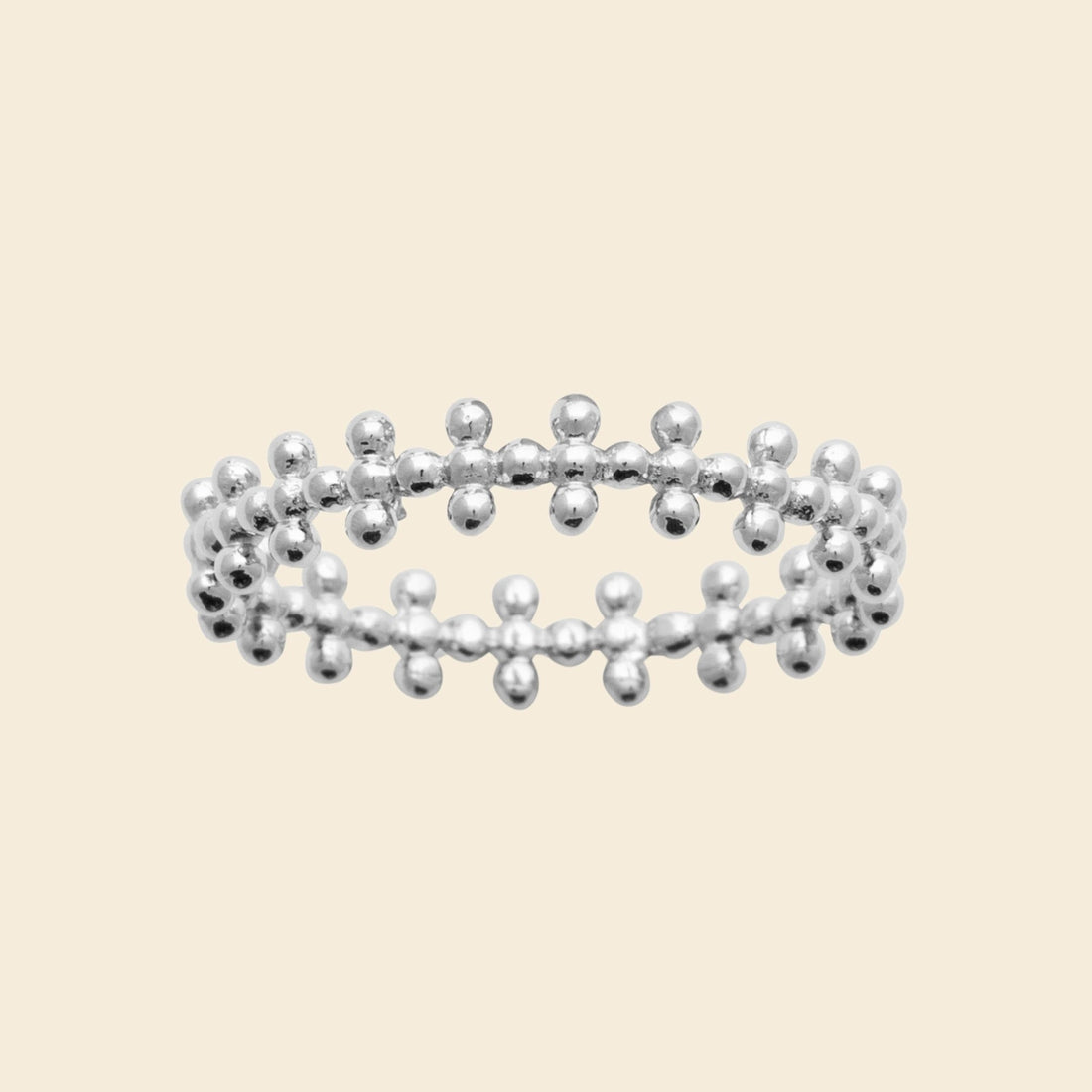 Bague argent rhodié - perles texturées 