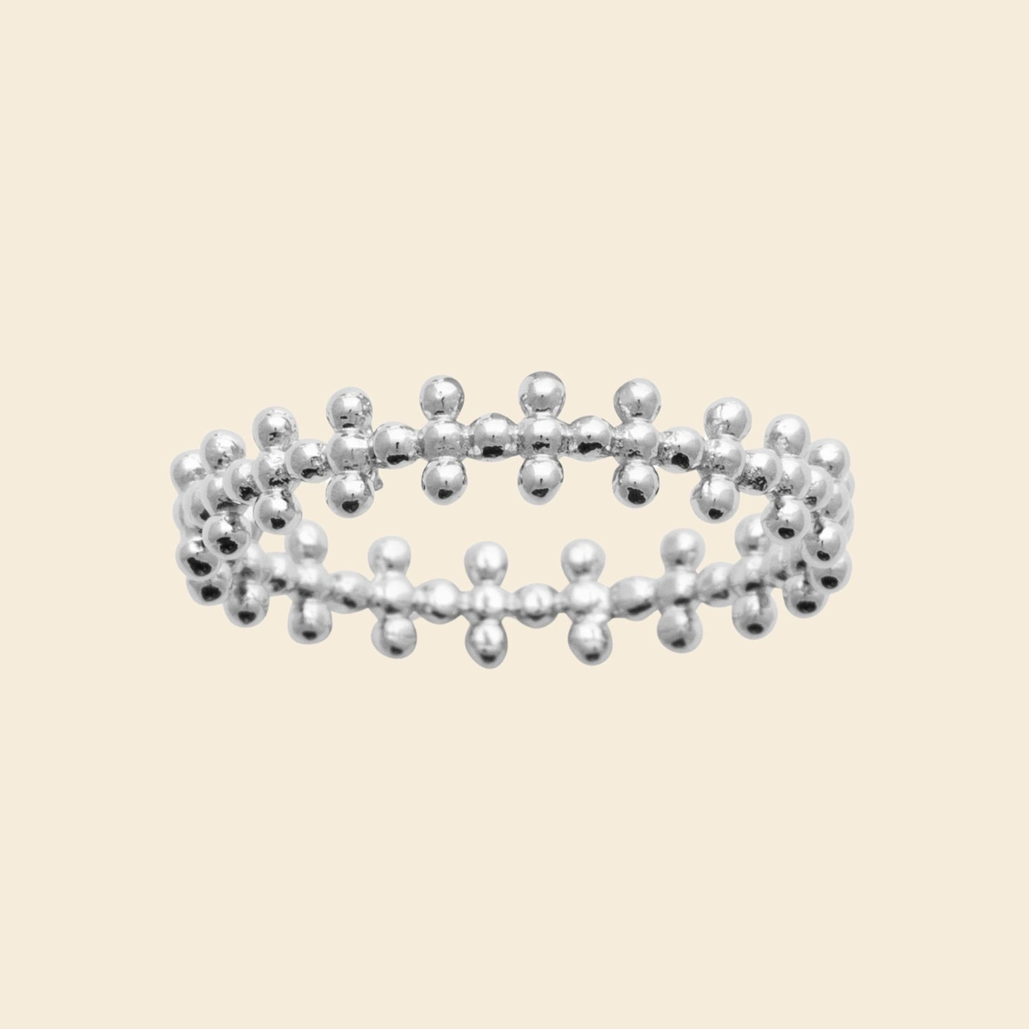 Bague argent rhodié - perles texturées 