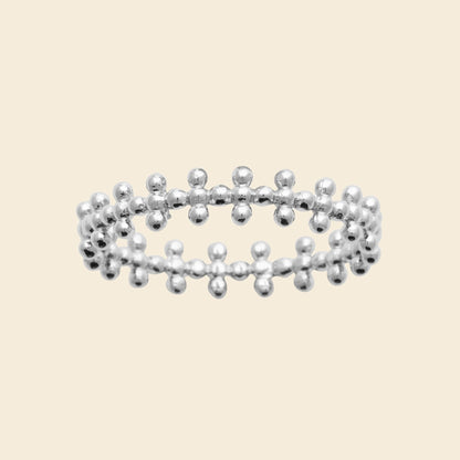 Bague argent rhodié - perles texturées 