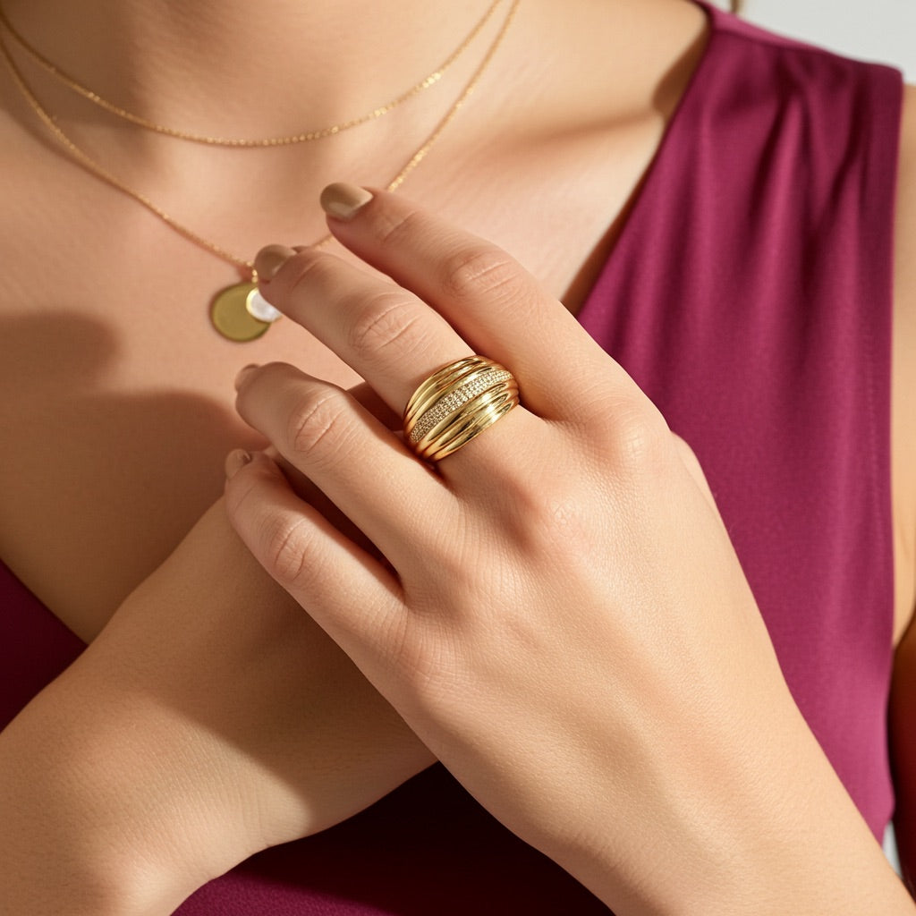 Bague bombée plaqué or – volume et éclat