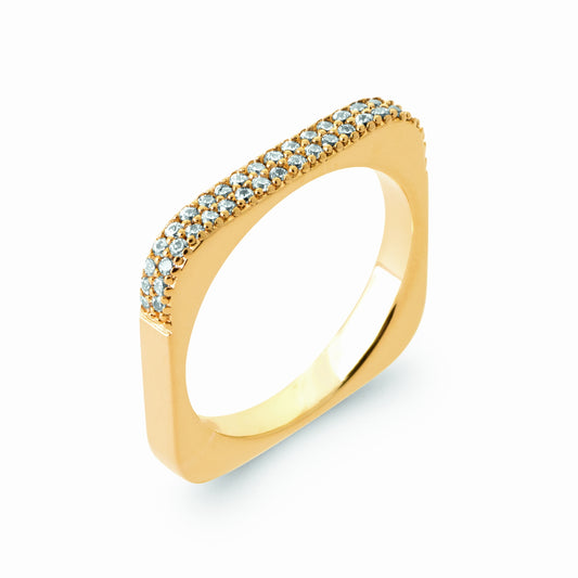 Bague carrée plaqué or pavée 