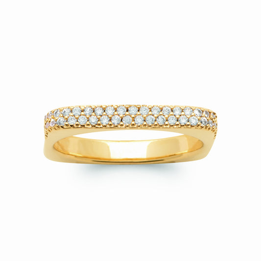 Bague carrée plaqué or pavée 
