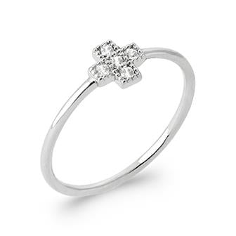Bague croix argent rhodié &amp; brillants 