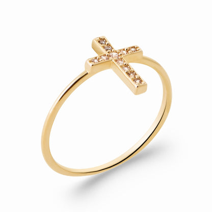 Bague croix plaqué or &amp; brillants 