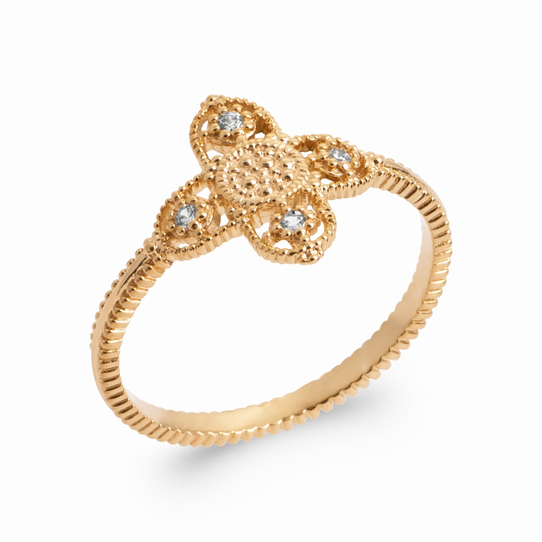 Bague croix plaqué or & brillants 