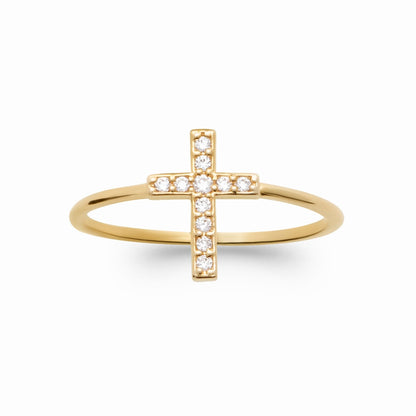 Bague croix plaqué or &amp; brillants 