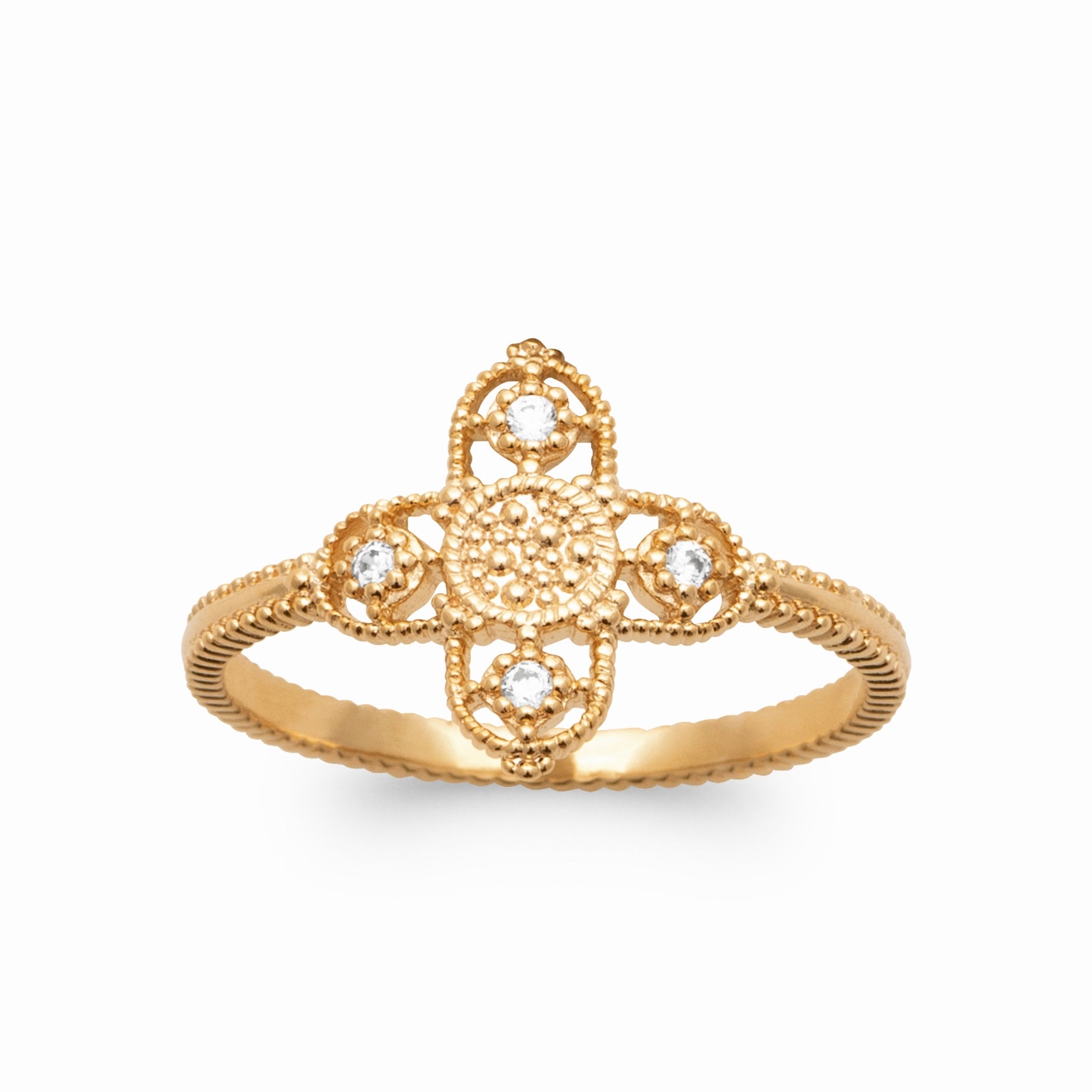 Bague croix plaqué or & brillants 