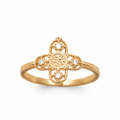 Bague croix plaqué or & brillants 