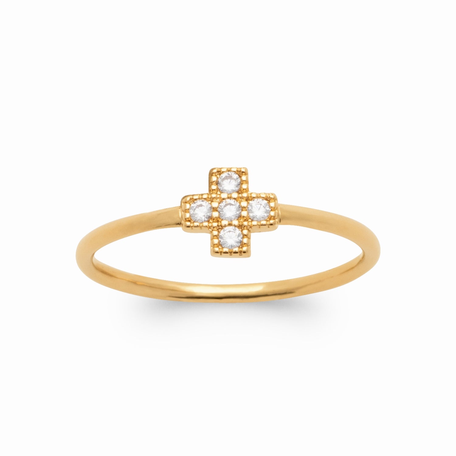 Bague croix zircon plaqué or &amp; brillants 