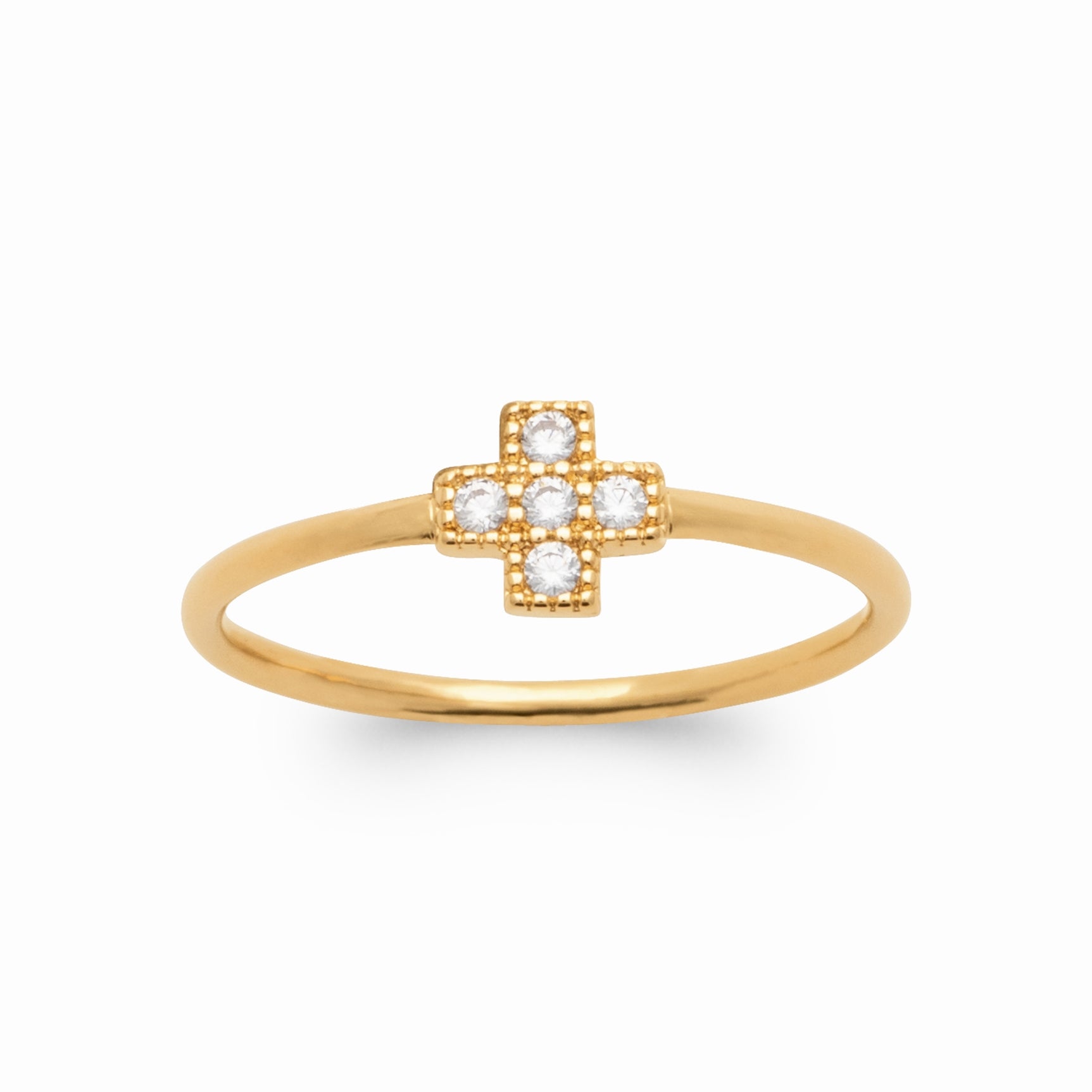 Bague croix zircon plaqué or &amp; brillants 