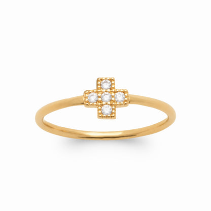 Bague croix zircon plaqué or &amp; brillants 