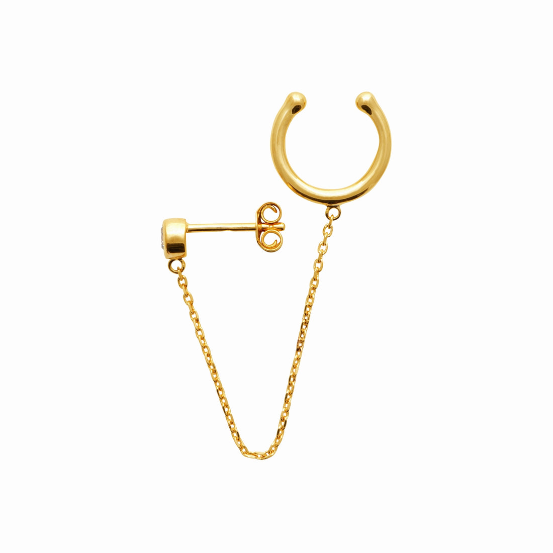 Bague d’oreille plaqué or - chaîne et zircon 